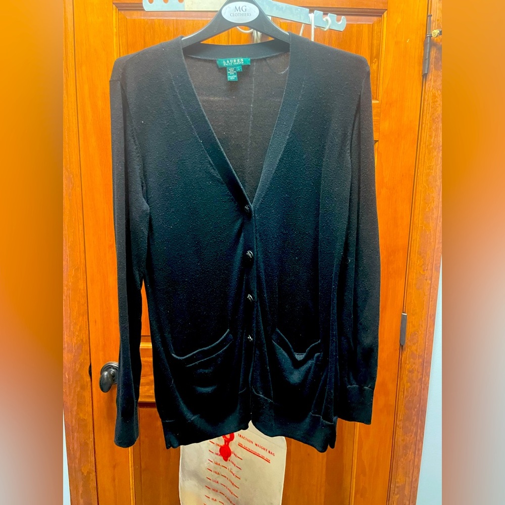 Lauren Black Cotton Cardigan Size Large